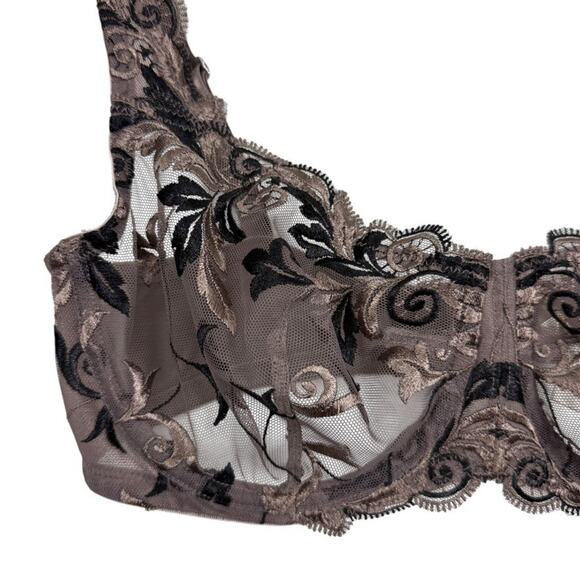 Soma Womens Brown Embroidered Lace Unlined Wired Back Close Sheer Bra sz 34C - Picture 6 of 16